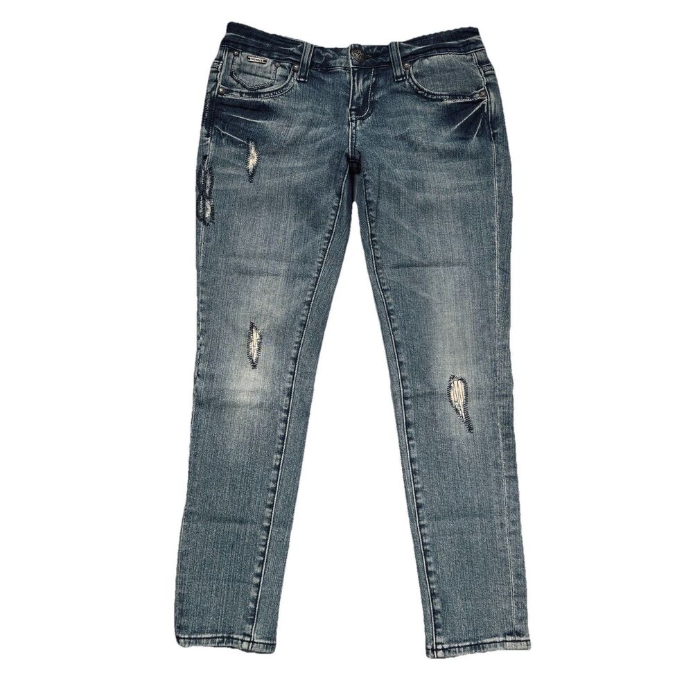 Express ReRock Skinny Jeans 25 (27x26) Blue Ankle Rip Repair Denim Stretch Women